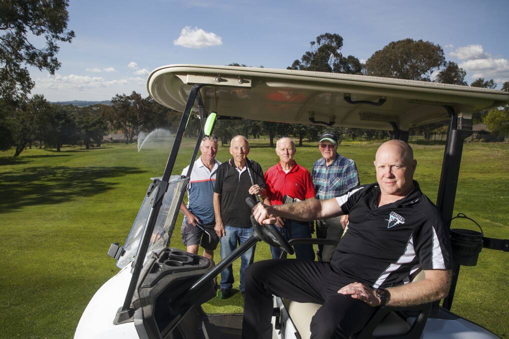 Magpies Belconnen Golf Club members Malcolm Billington, Eddie Wheeler, Greg Biddle, Rob Breen, and general manager Paul Netting are concerned that increased water usage charges will impact the financial viability of the club. Picture: Sitthixay Ditthavong