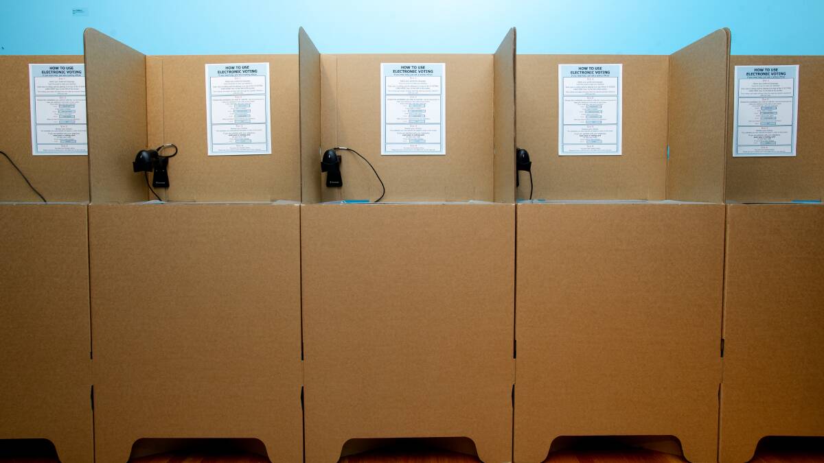 Electronic voting booths for the ACT election. Picture: Elesa Kurtz