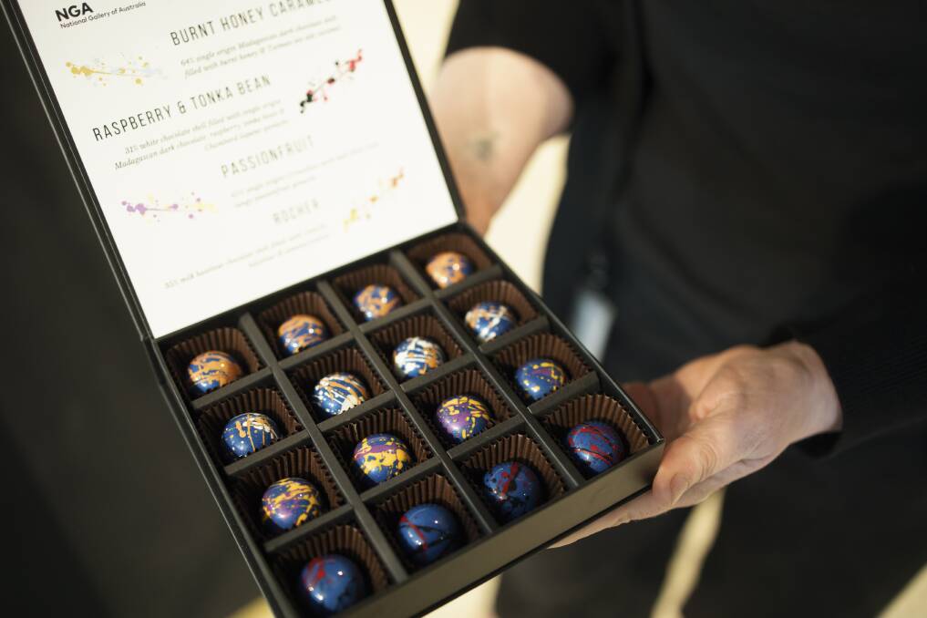 Blue Poles-inspired chocolate from Enigma Fine Chocolates of Braddon. Picture: Sitthixay Ditthavong 