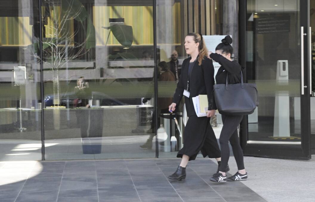 Samantha Chatfield (right) leaving the ACT courts on Friday with lawyer Georgina Meikle. Picture: Cassandra Morgan