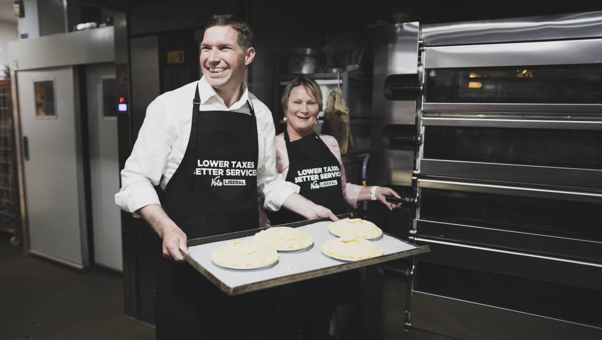 Canberra Liberals leader Alistair Coe and deputy leader Nicole Lawder at Erindale Cakery Bakery on Wednesday Picture: Dion Georgopoulos
