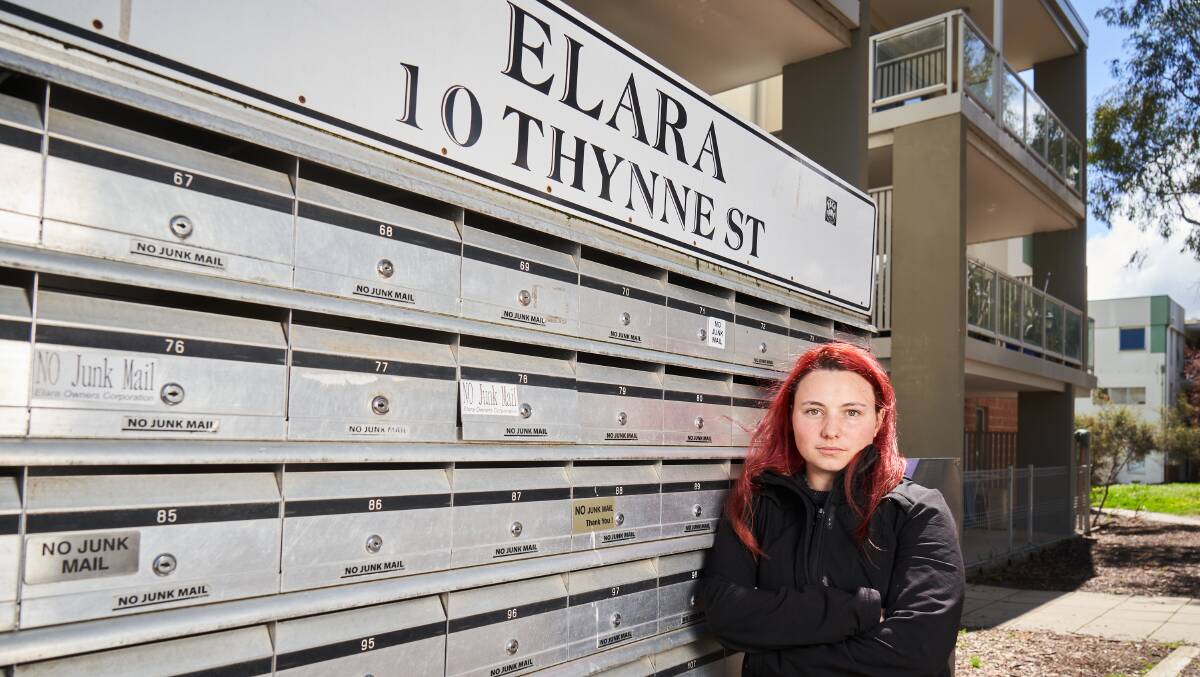 Apartment owner, Melanie Bicket outside the defect-ridden, Elara Apartment Complex in Bruce. Picture: Matt Loxton.