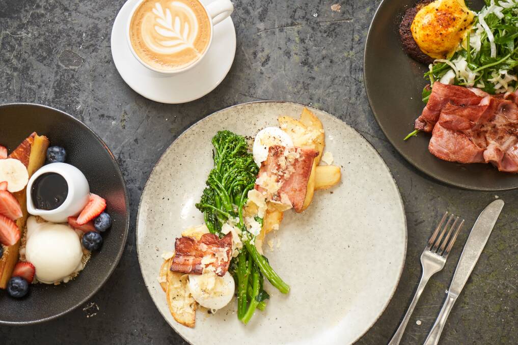 Pressed French toast, speck and rosti from The Front Cafe and Gallery. Picture: Matt Loxton 