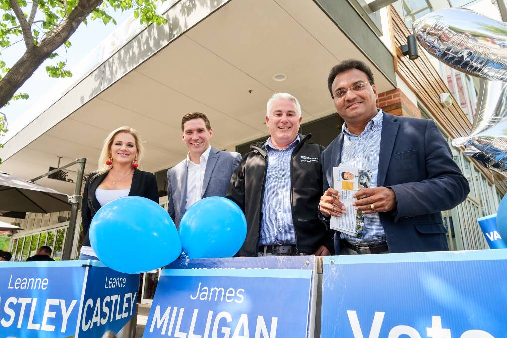 James Milligan (second from right) and Jacob Vadakkedathu (far right) will nominate to replace Alistair Coe after he resigns from the ACT Legislative Assembly Picture: Matt Loxton