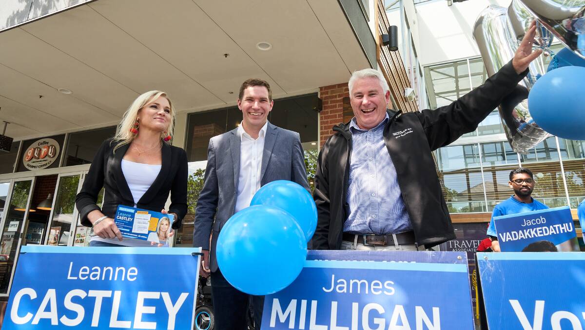 Alistair Coe alongside Leanne Castley and James Milligan, who was one of three Liberal MLAs to lose their seat on election night. Picture: Matt Loxton