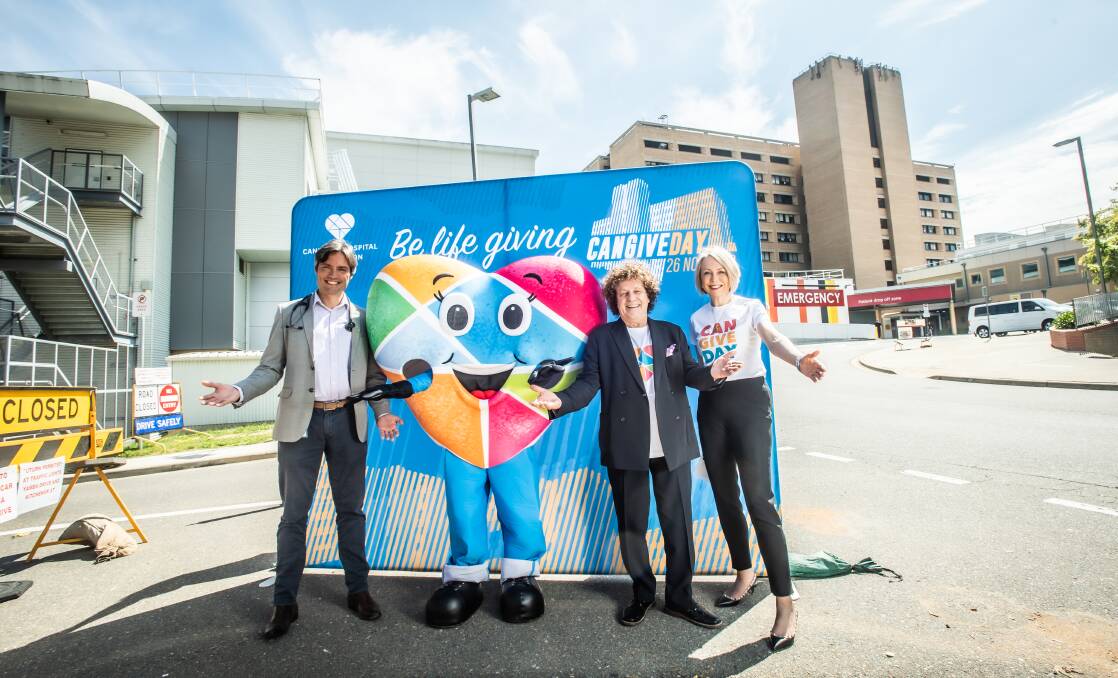 Canberra Hospital Foundation ambassador Leo Sayer (second from right) with Canberra Hospital executive director, medical services Nick Coatesworth and foundation chair Deborah Rolfe. Picture: Karleen Minney,