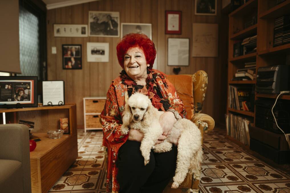 Coralie Wood at her Curtin home with her dog. Picture: Dion Georgopoulos