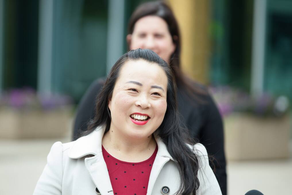 Elizabeth Lee and Giulia Jones speak to media after the pair assumed the leadership of the Canberra Liberals earlier this week. Picture: Sitthixay Ditthavong