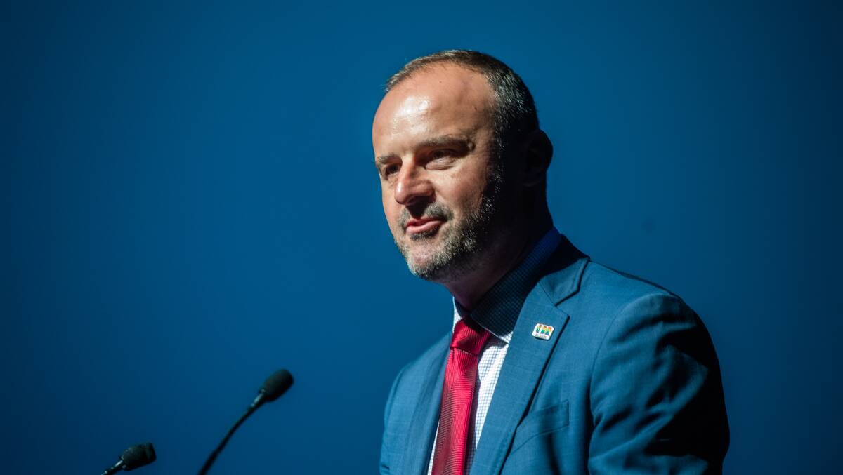 Andrew Barr at the formal declaration of the results for the 2020 ACT Legislative Assembly election. Picture: Karleen Minney
