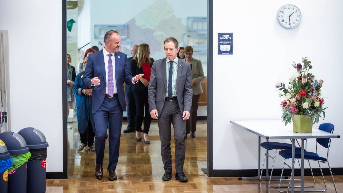 Chief Minister Andrew Barr (left) and Greens leader Shane Rattenbury were returned to government at last month's ACT election. Picture: Karleen Minney