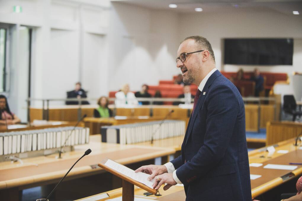 Andrew Barr is elected again as ACT Chief Minister at ceremonial sitting of the ACT Legislative Assembly on Tuesday. Picture: Dion Georgopoulos 