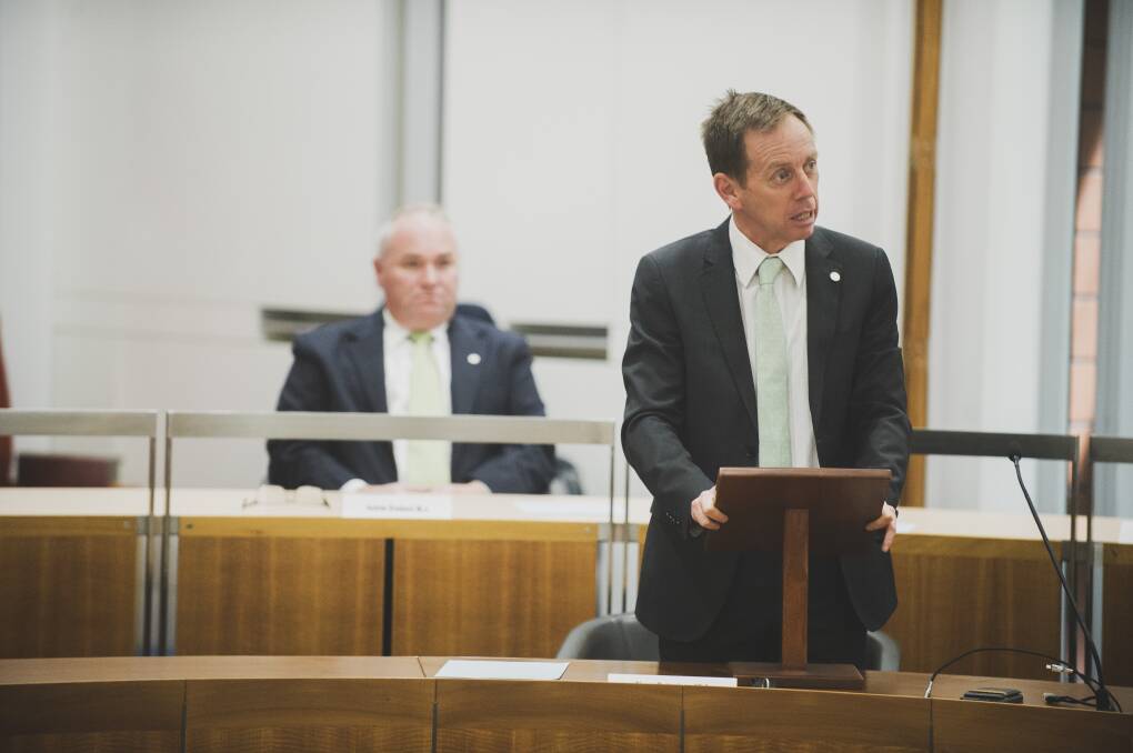 Greens leader Shane Rattenbury speaking on Tuesday morning. Picture: Dion Georgopoulos