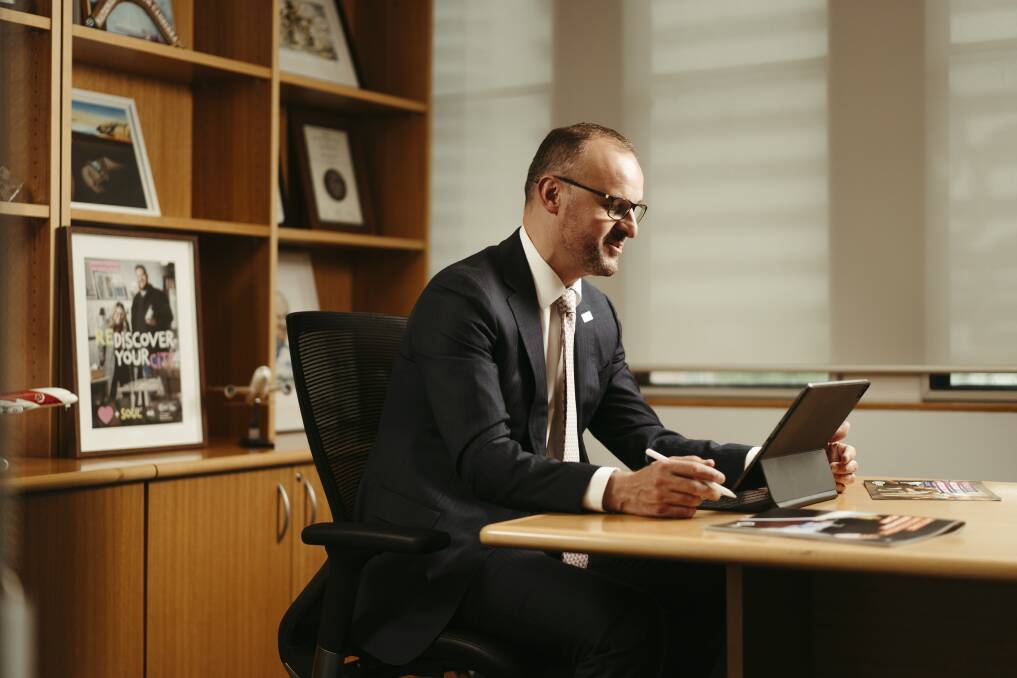 ACT Chief Minister Andrew Barr after leading Labor to another election victory. Picture: Dion Georgopoulos
