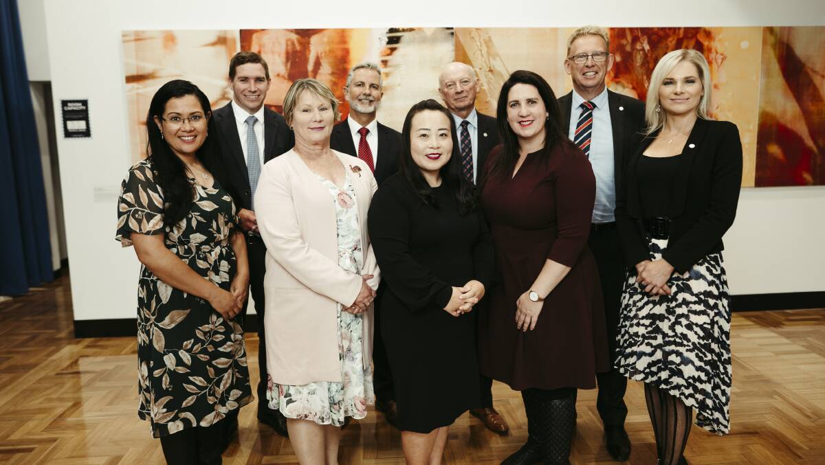 Mr Coe, back left, will remain the Liberals' treasury spokesman in Elizabeth Lee's shadow ministry. Picture: Dion Georgopoulos