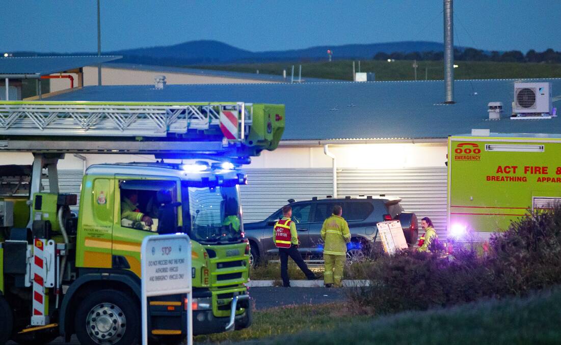 ACT Fire and Rescue crews attend a disturbance at the Alexander Maconochie Centre on Tuesday evening. Picture: Sitthixay Ditthavong 