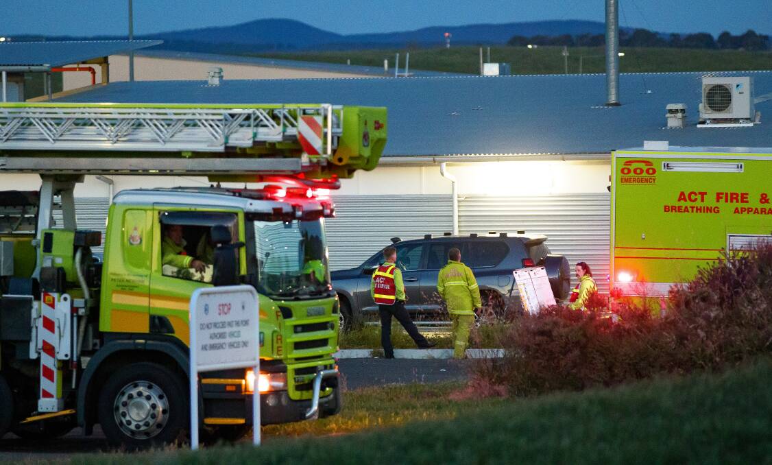 ACT Fire and Rescue crews attend a disturbance at the Alexander Maconochie Centre on Tuesday evening. Picture: Sitthixay Ditthavong