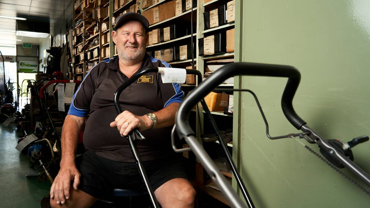 Store Owner, Gary Hannaford at Canberra Mower Service, where business is through the roof. Picture: Matt Loxton