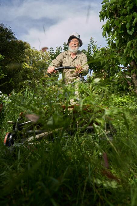 Jorge Gapella has been using manual lawnmowers for almost four decades. Picture: Matt Loxton