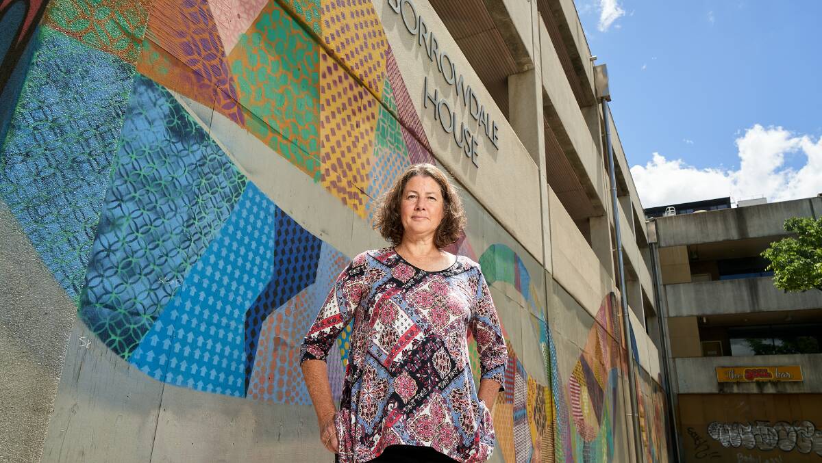 Woden Valley Community Council President, Fiona Carrick, outside the proposed redevelopment of Borrowdale House. Picture: Matt Loxton