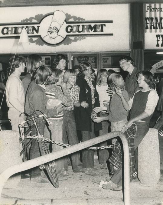 A group of youths outside Chicken Gourmet, 1977. Picture: Canberra Museum and Gallery