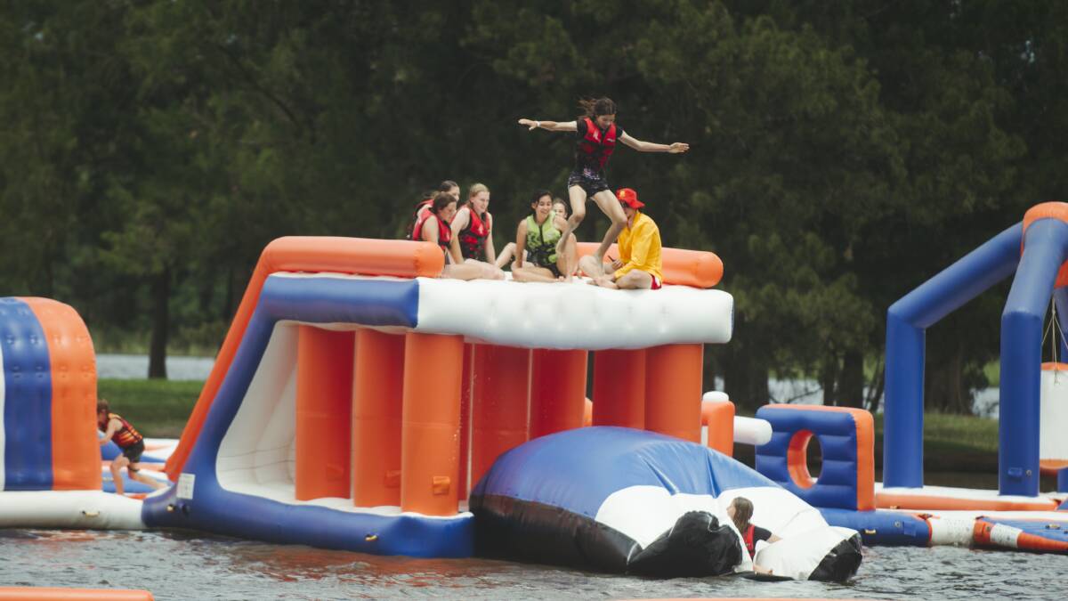 The Canberra Aqua Park had its first day on Saturday. Picture: Dion Georgopoulos 