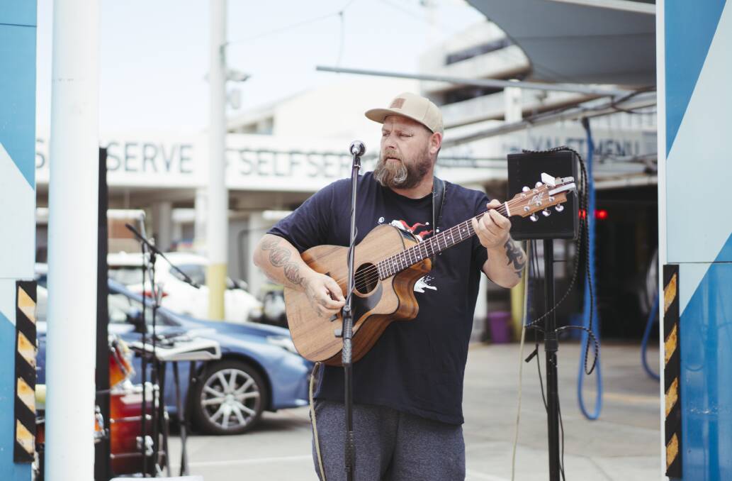 Musician Drew Blundell competed in his second Braddon Busking Festival after winning last year. Picture: Dion Georgopoulos