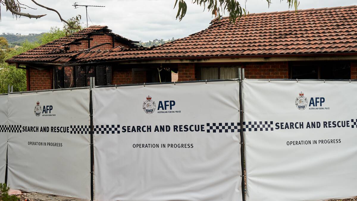 Remains of a house after a fire in Kambah which claimed the life of a 70-year-old woman on November 29. Picture: Matt Loxton