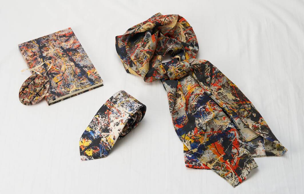 Jackson Pollock's Blue Poles notebook ($20), Christmas decoration ($19), silk tie ($90) and silk scarf ($100), National Gallery of Australia