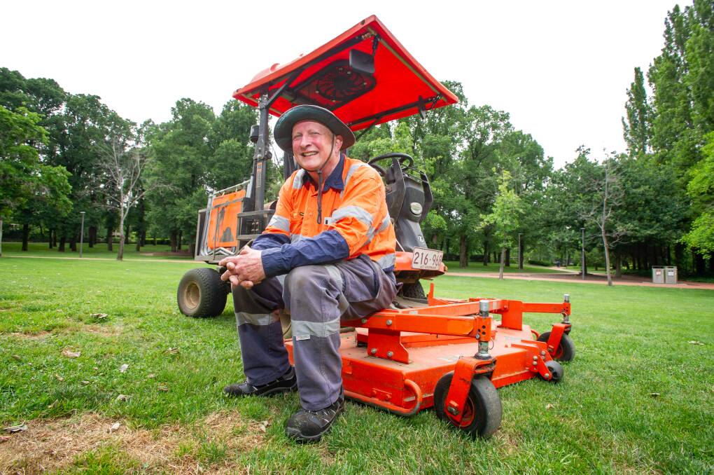 Raymond Russell in one of his favourite places to mow, Glebe Park. Picture:Elesa Kurtz