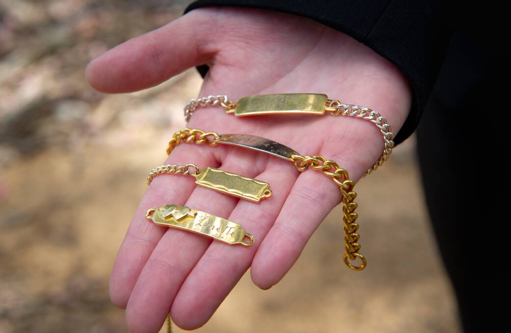 Replica examples of the unrecovered bracelet sought by police in their search of the pine plantation where Keren Rowland's body was found. Picture: Elesa Kurtz 