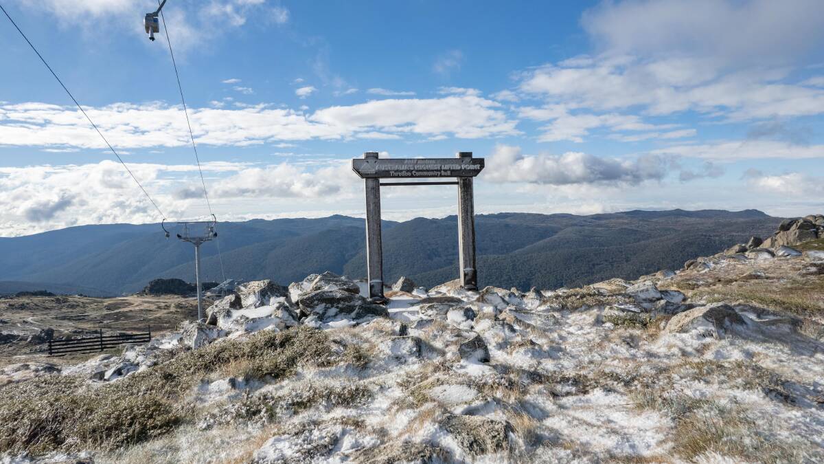 Early snow coverage atop Thredbo on Thursday morning. Picture: Thredbo Resort