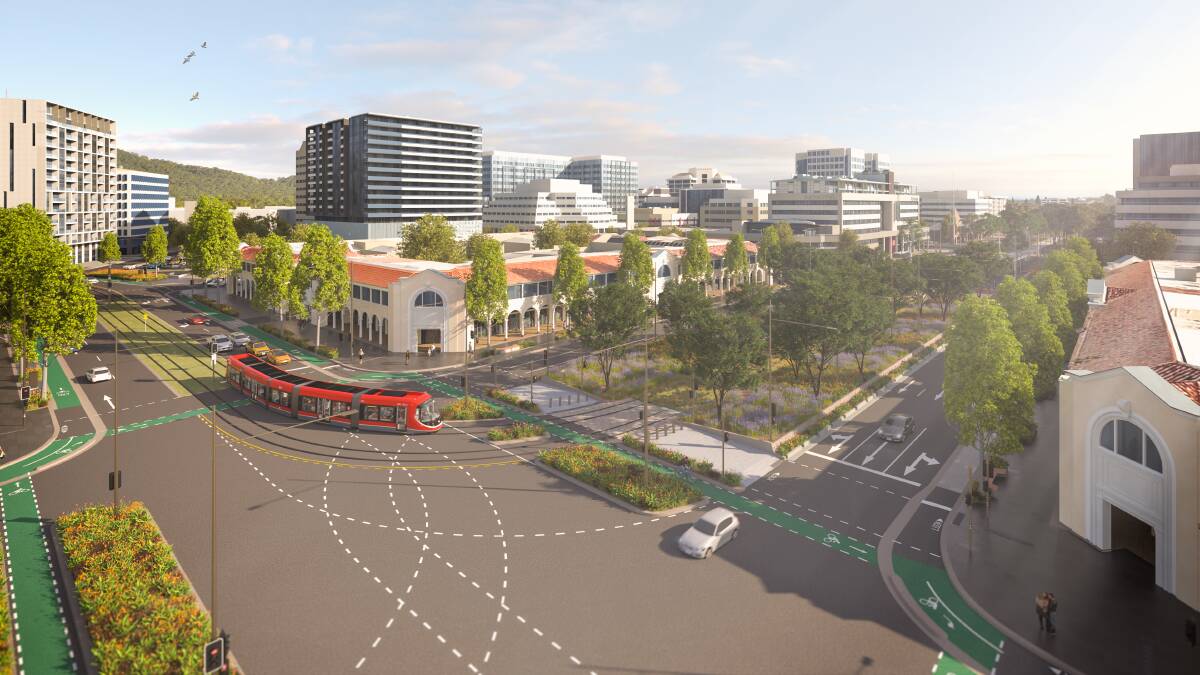 Part of stage 2a will take light rail from Alinga Street, down Northbourne Avenue, to London Circuit and on to Commonwealth Park. Supplied