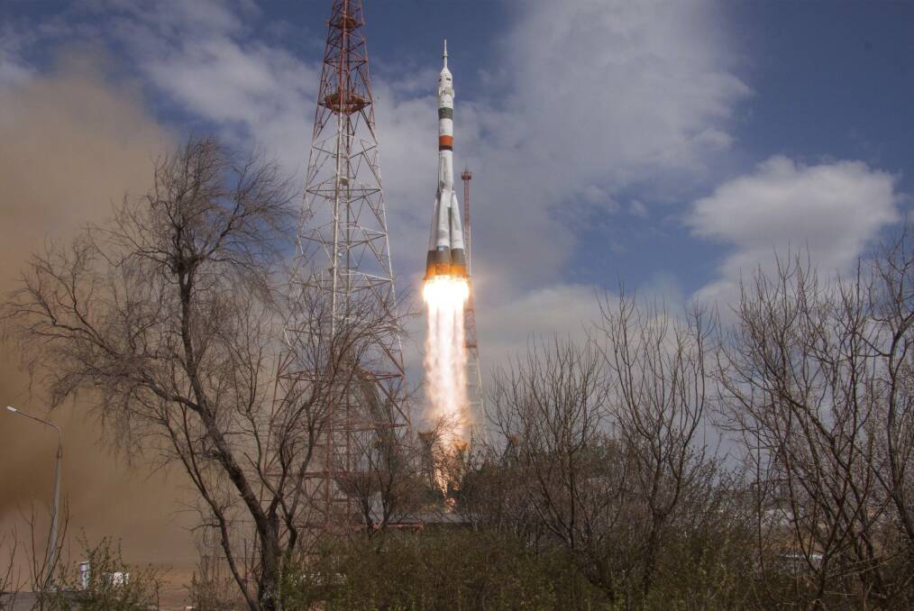 Two Russian cosmonauts and an American astronaut launched from Kazakhstan to the International Space Station. 