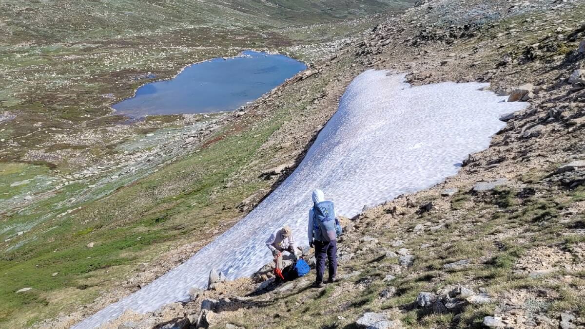 University of Canberra researcher Phil Campbell has found that semi-perennial snow patches in Australia's Snowy Mountains are now melting two weeks earlier than they did 45 years ago. Pictures by Phil Campbell