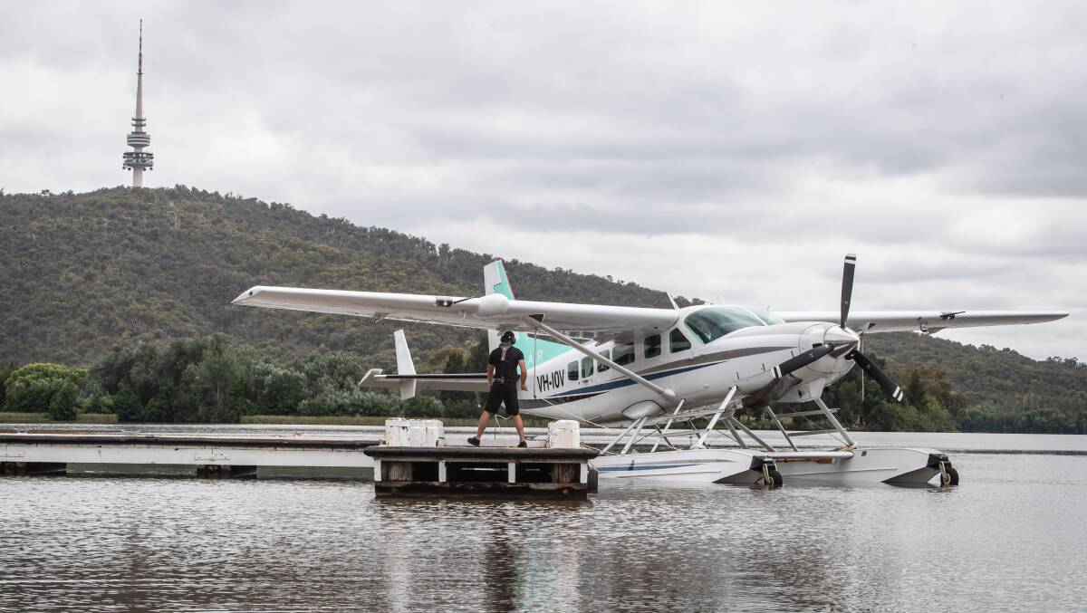 A seaplane touches down on Lake Burley Griffin during a trial run in 2020. Picture by Karleen Minney