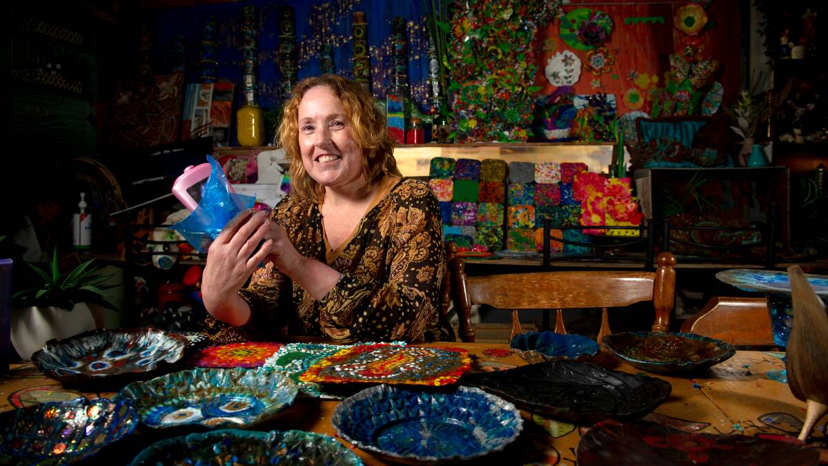 Artist, Candice Addicoat, will take part in The Greens launching their Circular Economy Strategy wtih her plastic art. Picture: Elesa Kurtz