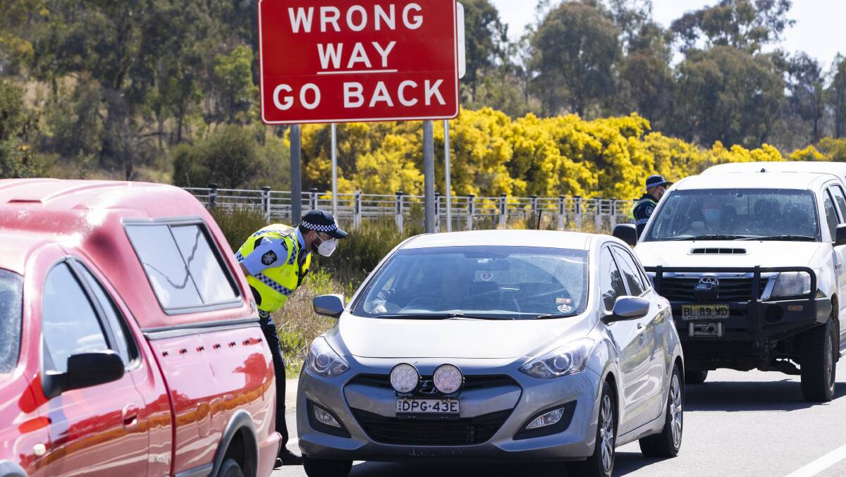 ACT Policing enforce COVID compliance measures between jurisdictions. Picture: Keegan Carroll