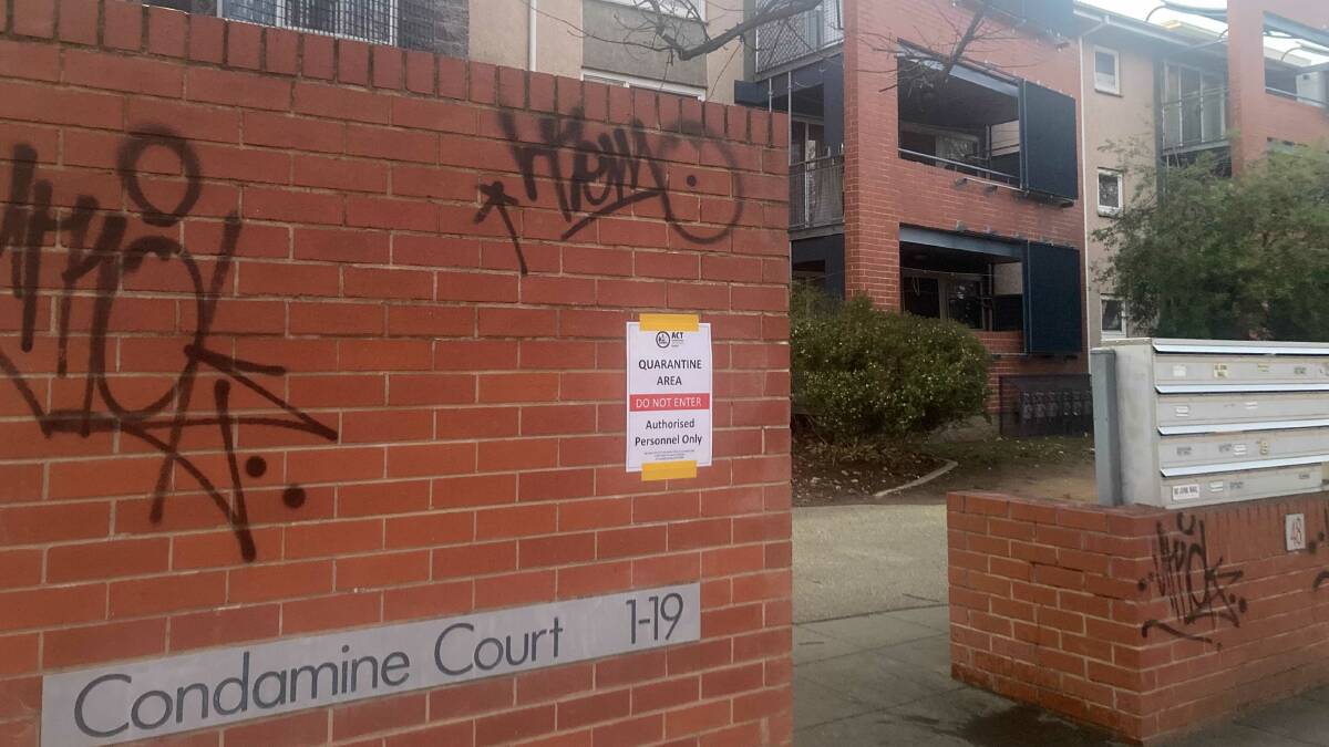 Condamine Court residents have been in quarantine since Sunday. Picture: Alex Crowe