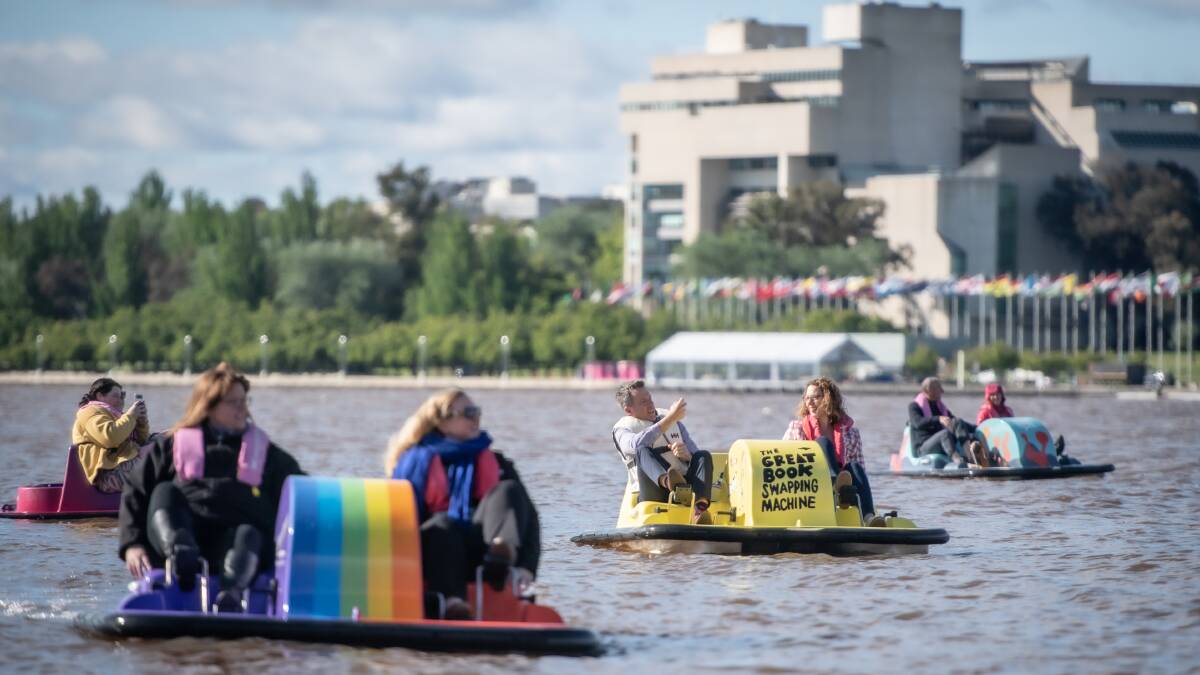 The Lake Burley Griffin paddle boats were launched this week to show off artworks representing Canberra's cultural institutions. Picture by Karleen Minney