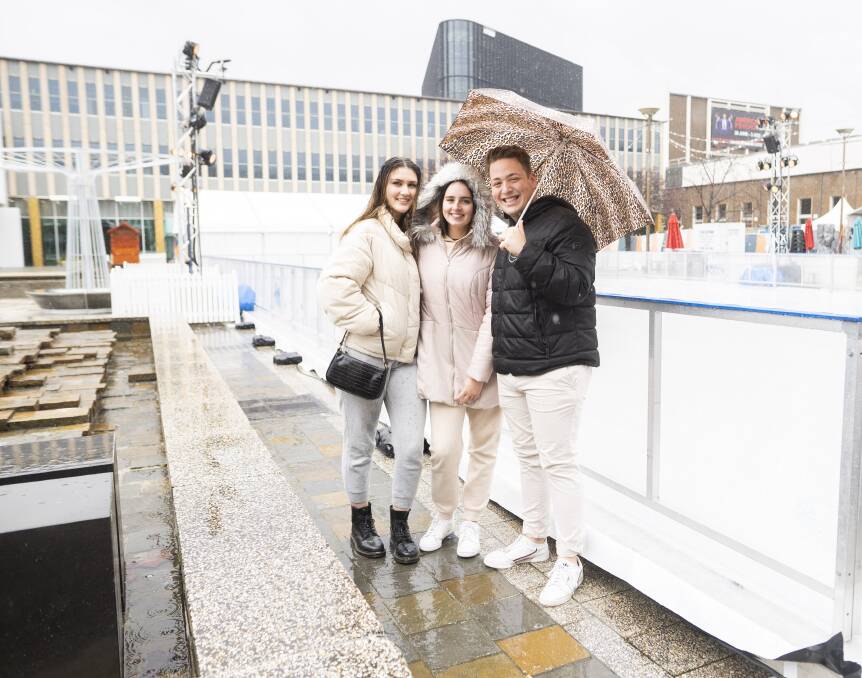 Grace Valentine, Phoebe Spilsbury and Reece O'Kelly will experience Wintervention for the first time having recently moved to the city. Picture: Dion Georgopoulos