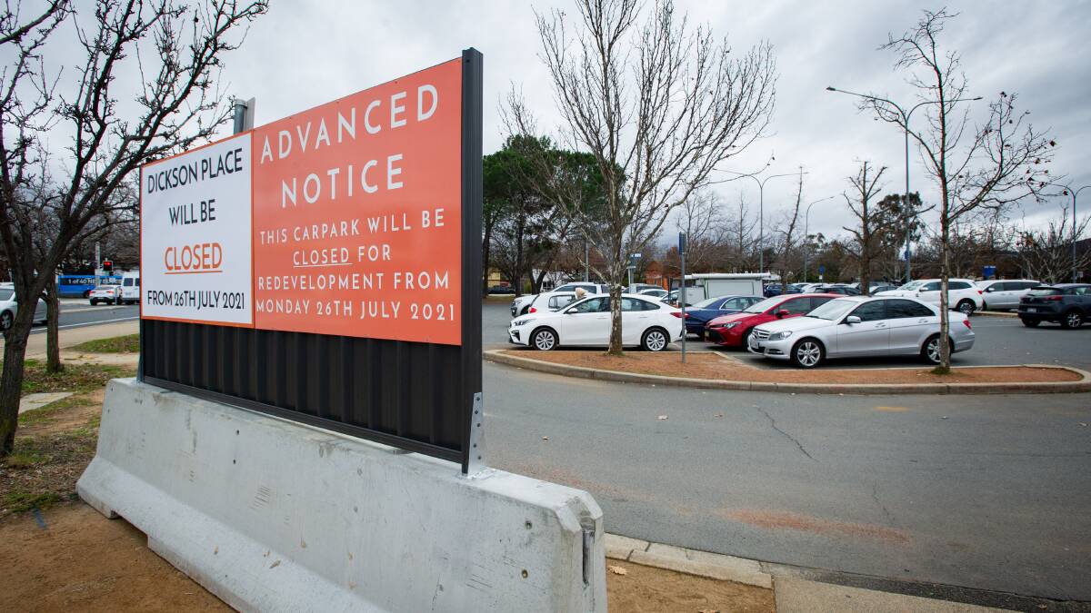 Dickson Place carpark will be closed from July 26 for Coles Supermarket development. Picture: Elesa Kurtz 