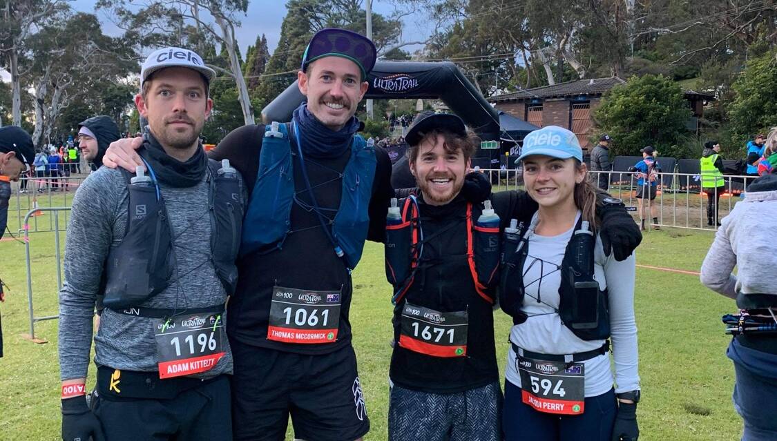 Adam Kittely, Tom McCormick, Tom Cumming and Jacquie Perry completed the UTA 100 kilometres in the Blue Mountains last weekend. Picture: Supplied
