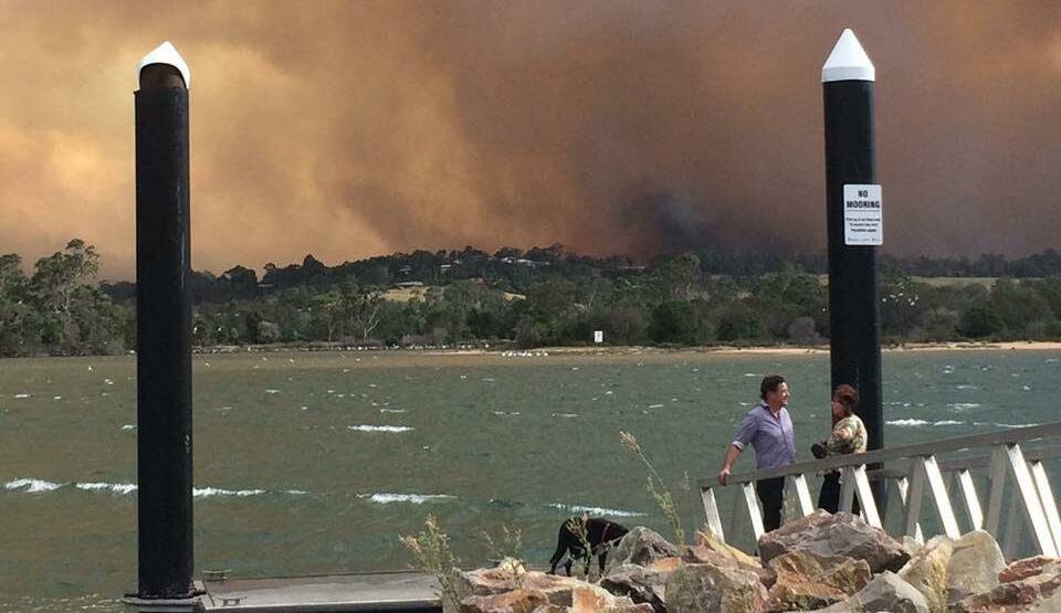 Tony Dean and I evacuated to Mogareeka Boat ramp, watching the Tathra District Fire move towards our home and Tathra
