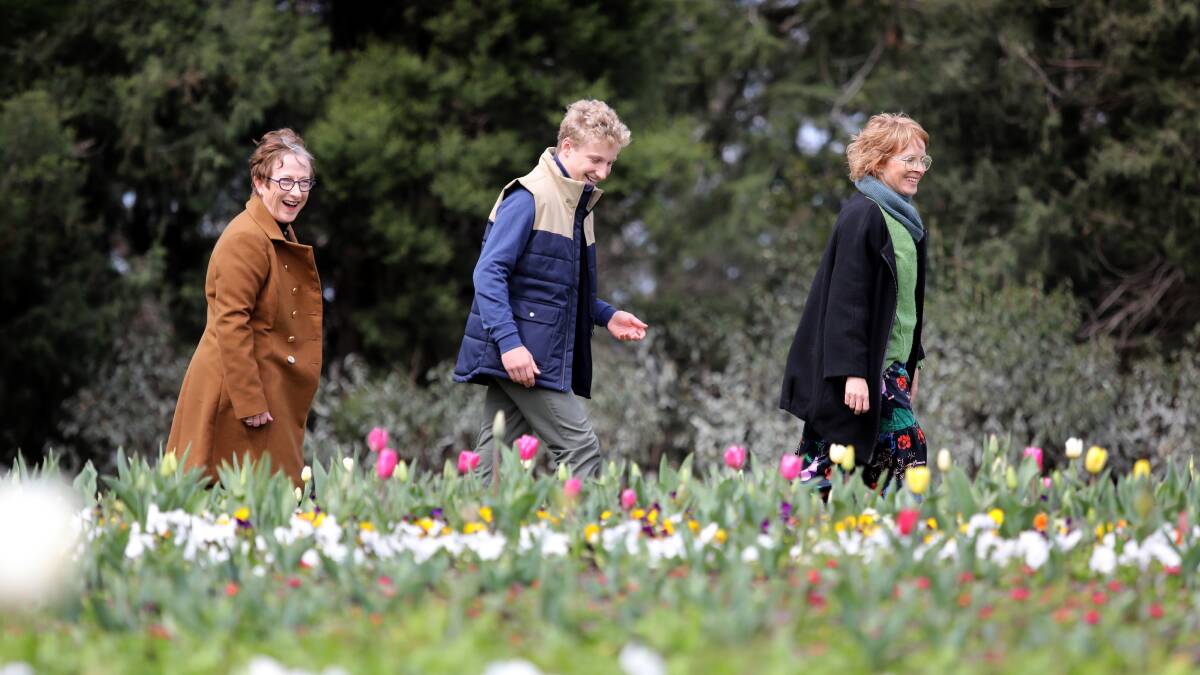 Up from Victoria, Sharon Johns explored Floriade with her grandson Sidney Johns and daughter Sue Soding. Picture by James Croucher