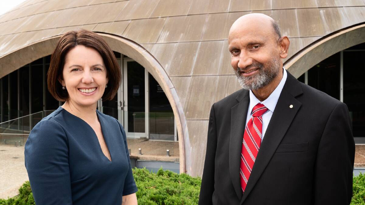 Australian Academy of Science chief executive Anna-Maria Arabia with ANU professor and nanotechnology pioneer Chennupati Jagadish. Picture: Supplied