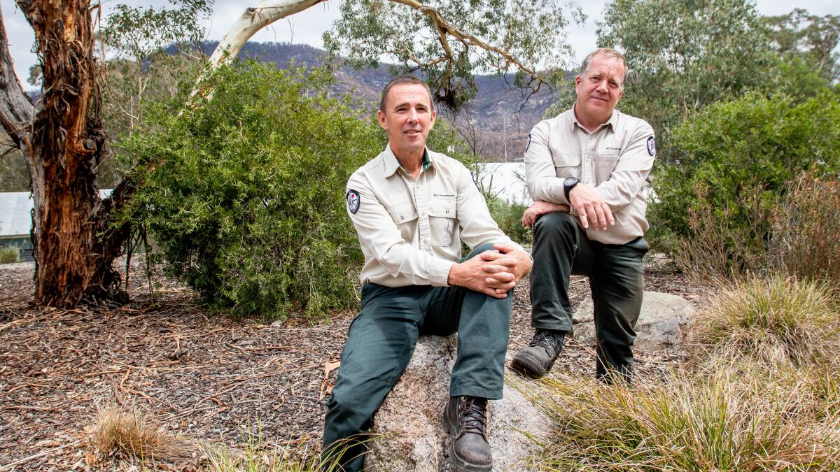 Namadgi National Park Director Peter Cotsell said under normal circumstances the park would return to her former glory, pictured with ACT Parks Justin Foley. Picture: Elesa Kurtz 