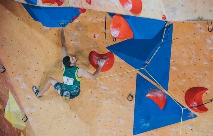 Australia's first Olympian climber Tom O'Halloran on lead climb during a competition. Picture: Supplied
