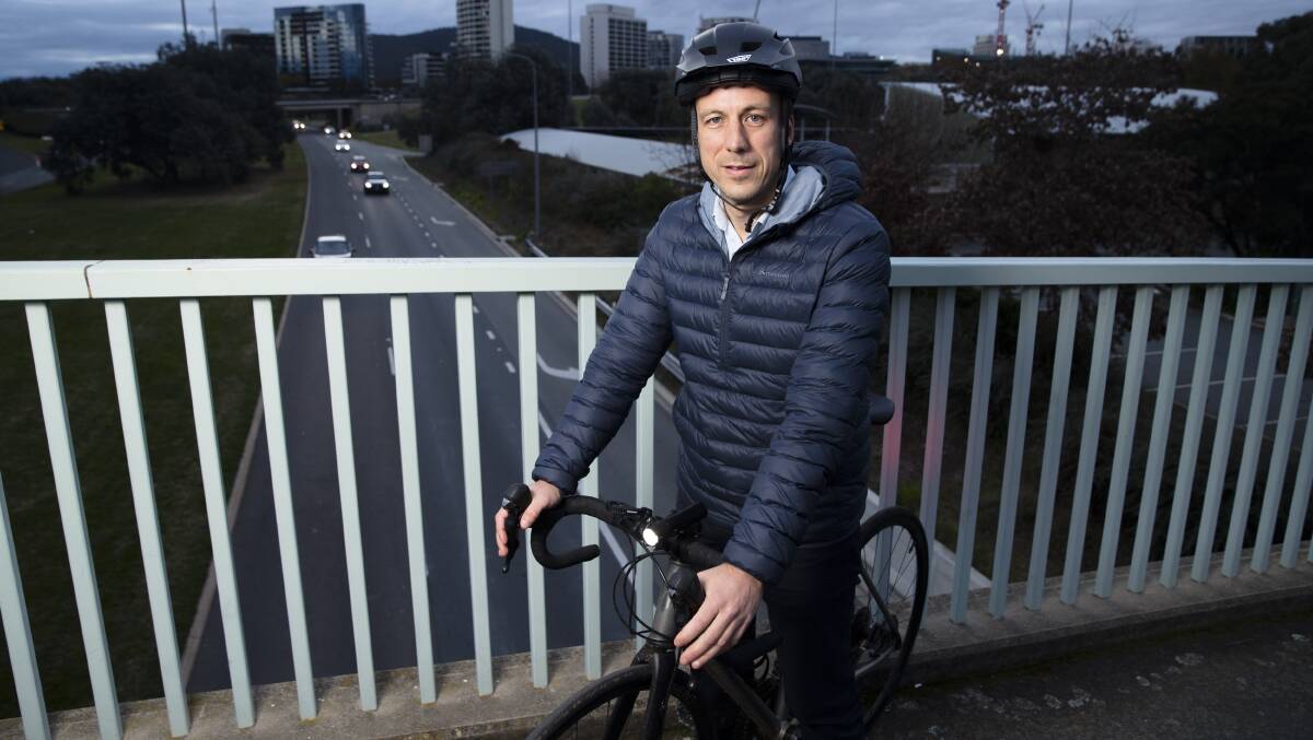Chris Levings says commuting from Dickson to the city helps wake him up and keeps him fit. Picture: Keegan Carroll