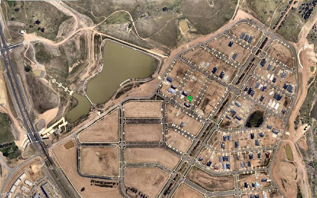 An aerial image of Coombs in 2014 showing where the water harvest system will go in. 