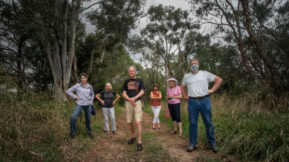 Umbagong protection group wants to halt construction of Odour Control Units in Belconnen. Pictured are Maria Stirzaker, Jenny Rayner, Chris Watson, Linda Medic, June McCluskey and Jon Stirzaker. Picture: Karleen Minney